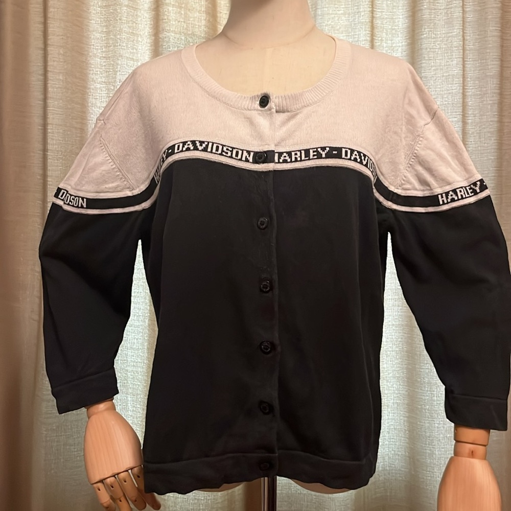 Harley Davidson Women’s Two Tone Black Cream Button Sweater Size XL